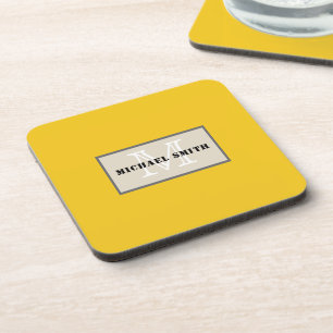 Minimalist Monogram Deep Lemon Background Coaster