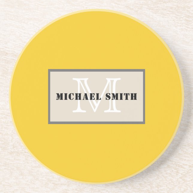 Minimalist Monogram Deep Lemon Background Coaster (Front)