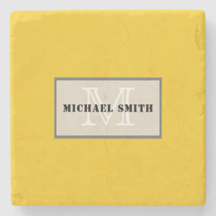Minimalist Monogram Deep Lemon Background Stone Coaster