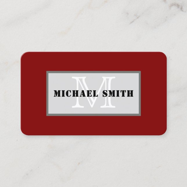 Minimalist Monogram Deep Maroon Background Business Card (Front)
