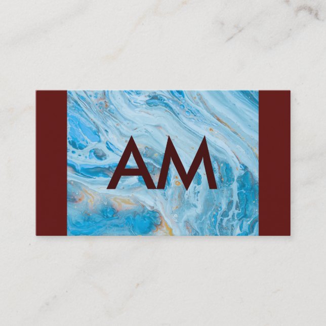 Minimalist Monogram Deep Red | Marble Business Card (Front)