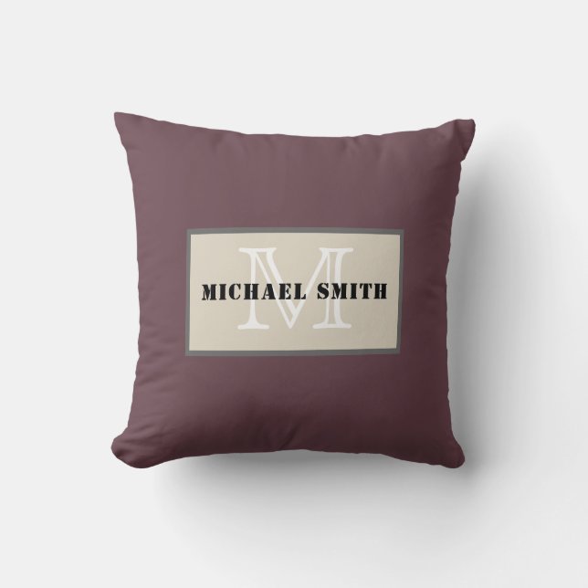 Minimalist Monogram Deep Tuscan Red Background Cushion (Front)