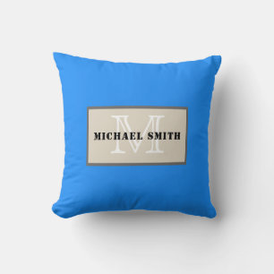 Minimalist Monogram Dodger Blue Background Cushion