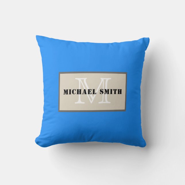 Minimalist Monogram Dodger Blue Background Cushion (Front)