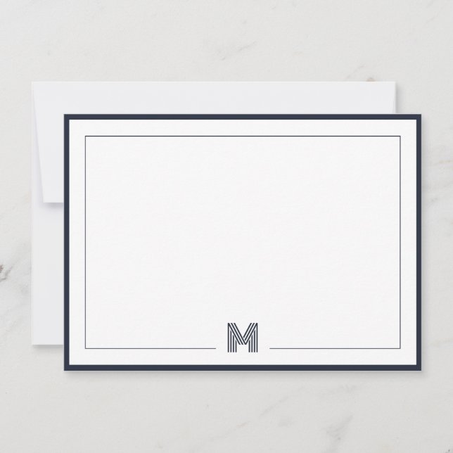Minimalist Monogram Double Border Stationery Card (Front)