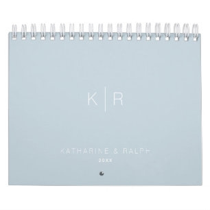 Minimalist Monogram Dusty Blue Newlywed Photo Calendar