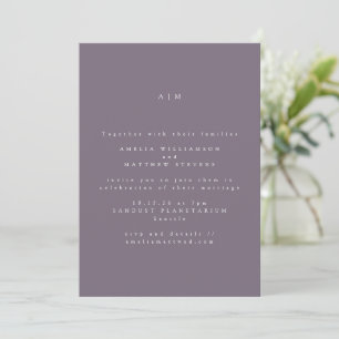 Minimalist Monogram Dusty Purple Simple Wedding Invitation