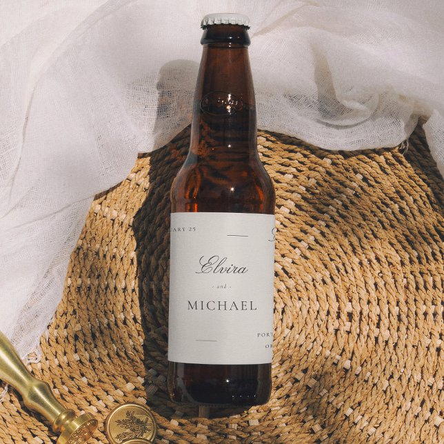 Minimalist Monogram Editorial Wedding Beer Bottle Label (Creator Uploaded)