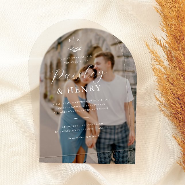 Minimalist Monogram Elegant Arch Formal Wedding Acrylic Invitations (Card Mock-up)