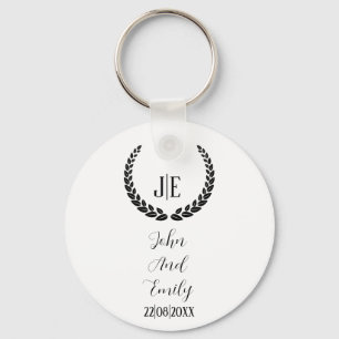 Minimalist monogram elegant black & white wedding  key ring
