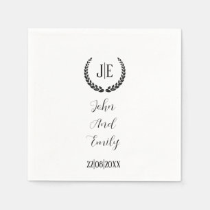 Minimalist monogram elegant black & white wedding  napkin