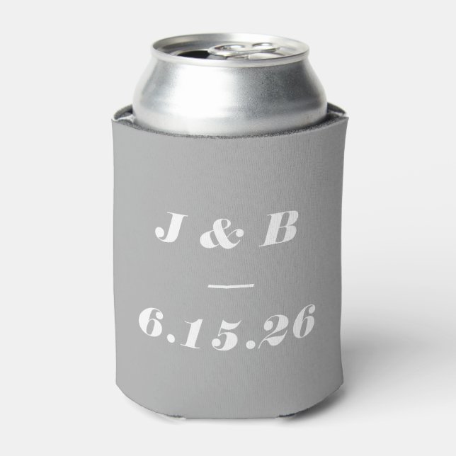 Minimalist Monogram Elegant Grey Stylish Wedding Can Cooler (Can Front)