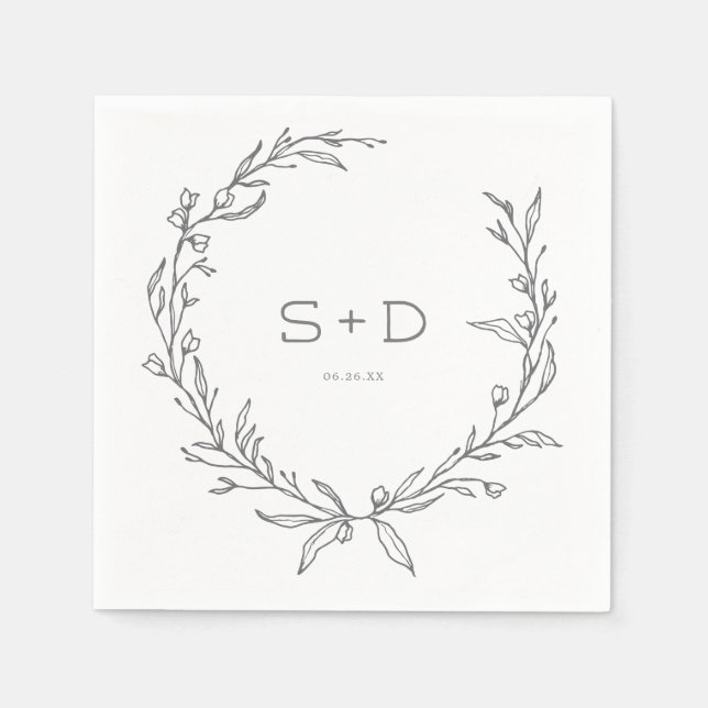 Minimalist Monogram Formal Wedding Cocktail Napkin (Front)