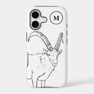 Minimalist Monogram Goat Black & White Line Art