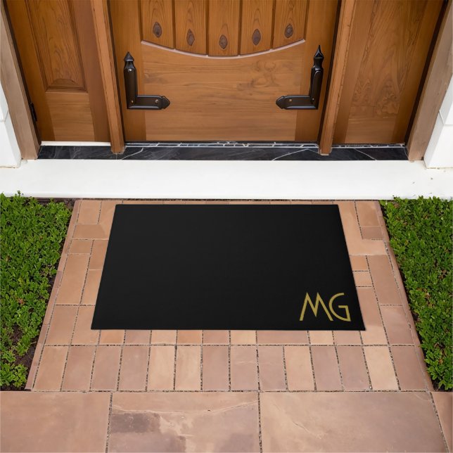  Minimalist Monogram Gold Black Initials Doormat (Outdoor)