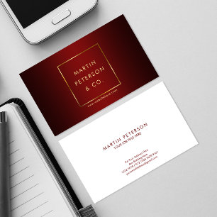Minimalist Monogram   Gold Frame on Elegant Red Business Card