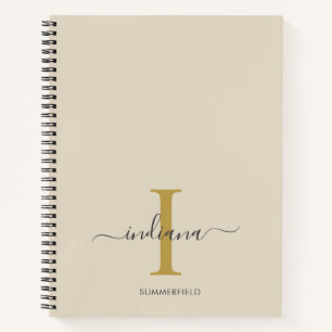 Minimalist Monogram Gold Grey Script Name Notebook