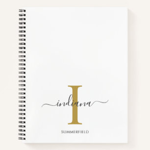Minimalist Monogram Gold Grey Script Name Notebook
