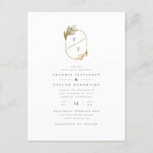 Minimalist Monogram   Gold Wreath Wedding Photo Invitation Postcard