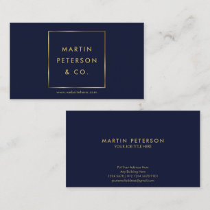 Minimalist Monogram   Golden Square on Dark Blue Business Card