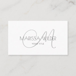 Minimalist Monogram Grey White Script Business Card