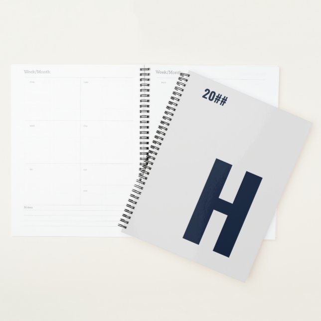 Minimalist Monogram Initial Silver Grey Blue 2022 Planner (Display)