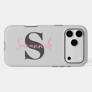 Minimalist Monogram Initial with Pink Script Name