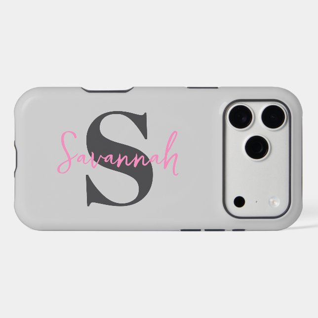 Minimalist Monogram Initial with Pink Script Name (Back (Horizontal))