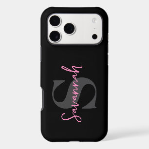 Minimalist Monogram Initial with Pink Script Name
