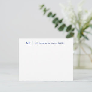 Minimalist Monogram Initials Address Navy Blue Card