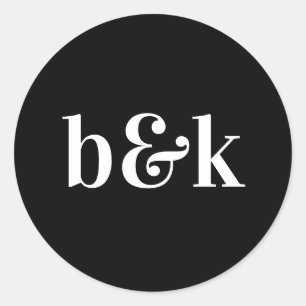 Minimalist Monogram Initials Black White Wedding Classic Round Sticker