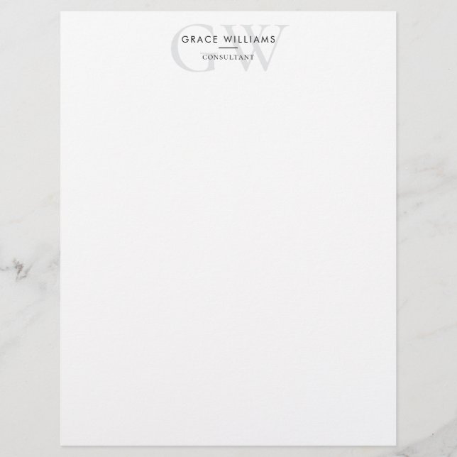 Minimalist Monogram Initials Professional Custom Letterhead (Front)