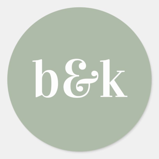 Minimalist Monogram Initials Sage Green Wedding Classic Round Sticker (Front)