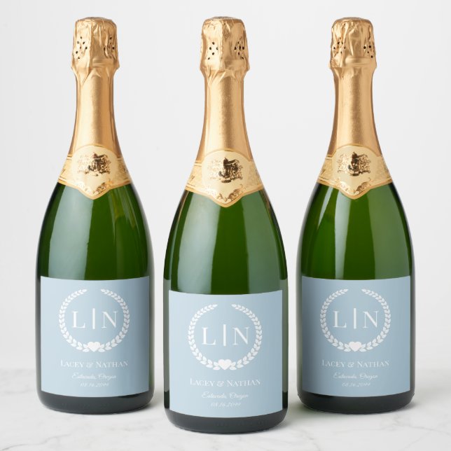 Minimalist Monogram Initials Sparkling Wine Label (Bottles)