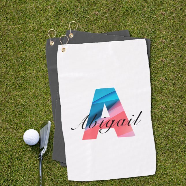 Minimalist monogram letter A coral blue white Golf Towel (Creator Uploaded)