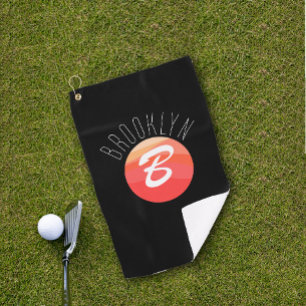 Minimalist monogram letter B coral orange  black Golf Towel