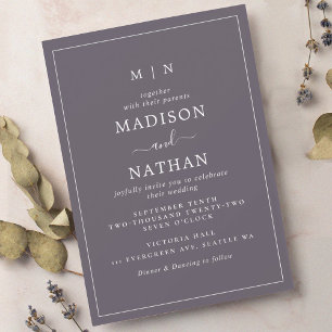 Minimalist Monogram Lilac Grey Wedding Invitation