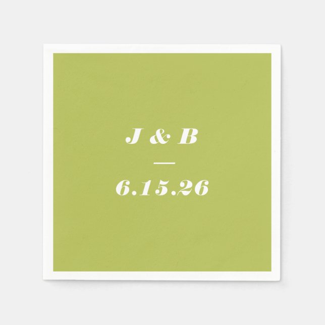 Minimalist Monogram Lime Chartreuse Wedding Custom Napkin (Front)