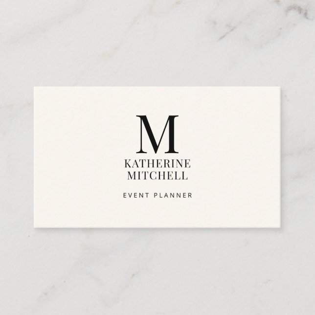 Minimalist Monogram Luxury Black/Ivory Logo QR  Business Card (Front)
