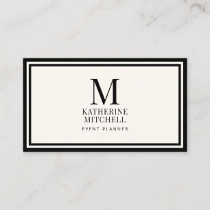 Minimalist Monogram Luxury Black/Ivory Logo QR Business Card