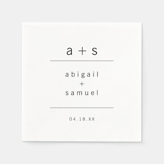 Minimalist Monogram Modern Black and White Wedding Napkin (Front)