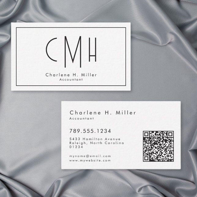 Minimalist Monogram Modern QR Code Professional Business Card (Minimalist Monogram Modern QR Code Professional Business Card)