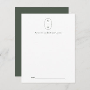 Minimalist Monogram Moss Green Wedding Advice Card