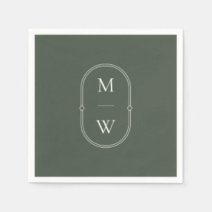 Minimalist Monogram Moss Green Wedding Napkin