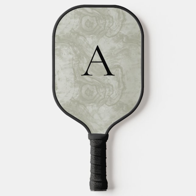 Minimalist Monogram Moss Green Wood Grain Pickleball Paddle (Front)