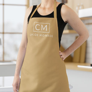 Minimalist Monogram Name Modern Mustard Yellow Apron