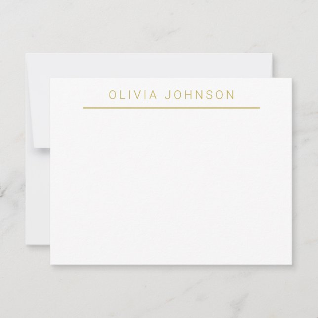Minimalist Monogram Name White Flat Note Card (Front)