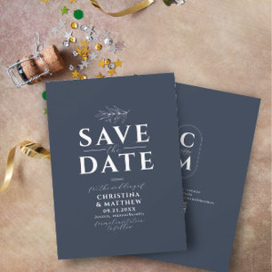 Minimalist Monogram Navy Blue QR Code Save The Date