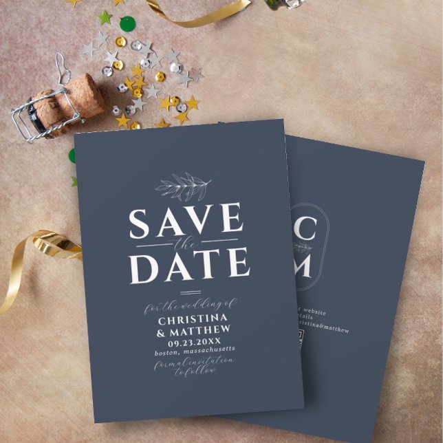 Minimalist Monogram Navy Blue QR Code Save The Date (Creator Uploaded)