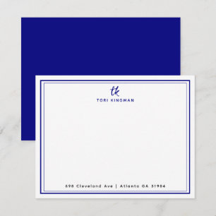 Minimalist Monogram Navy Blue Two Borders Flat Card